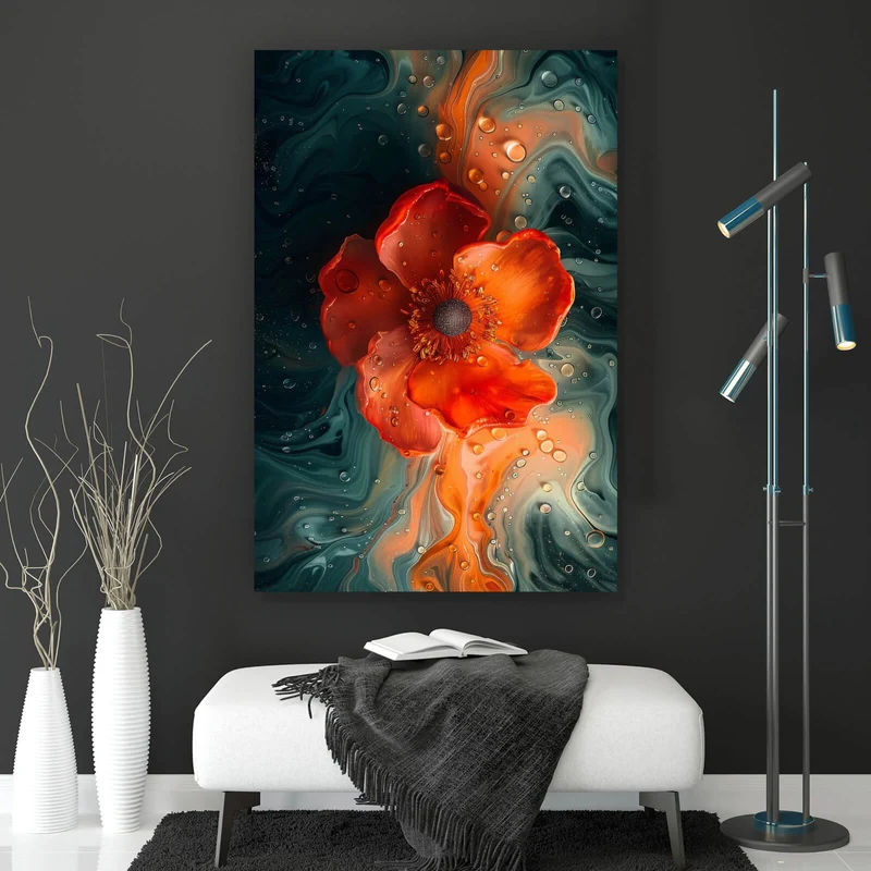 Spannrahmenbild Beeindruckendes Fluid Art mit Blume Hochformat