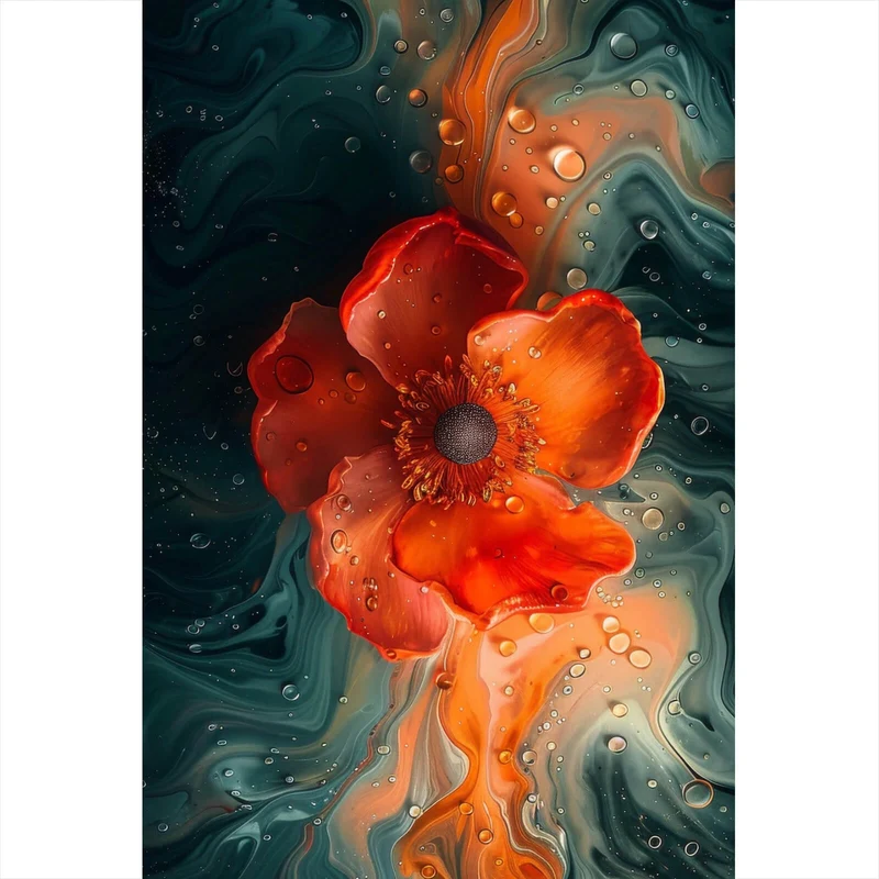 Spannrahmenbild Beeindruckendes Fluid Art mit Blume Hochformat