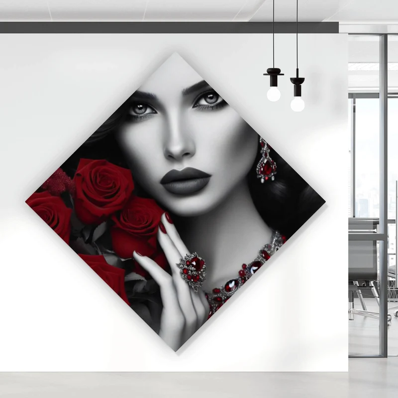 Poster Elegante Frau mit Rosen und Schmuck Raute
