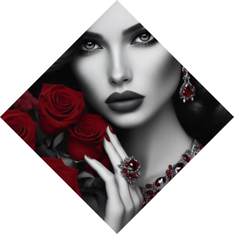 Poster Elegante Frau mit Rosen und Schmuck Raute