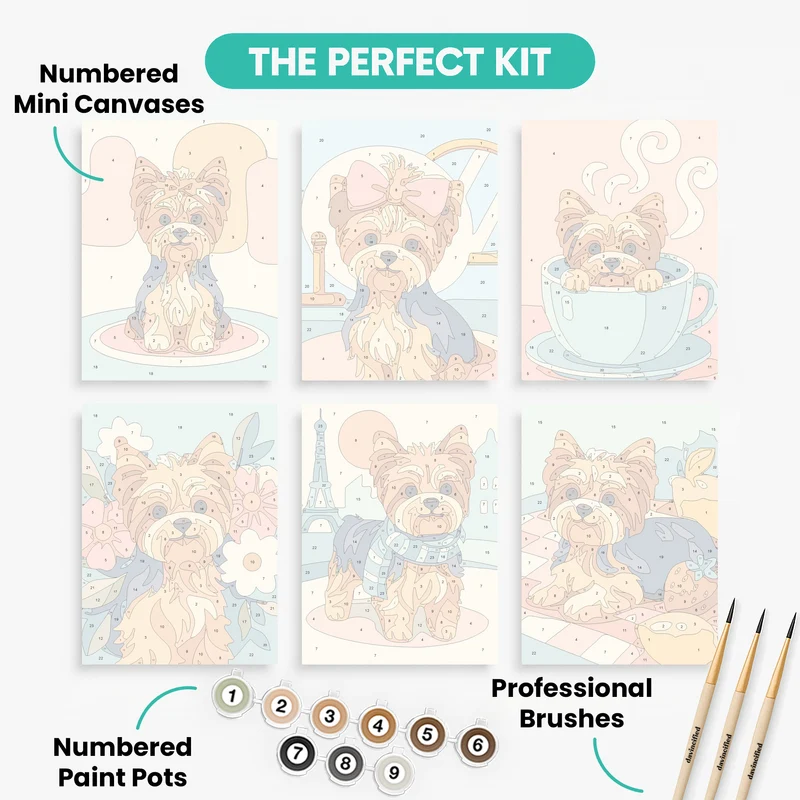 Adorable Yorkies - Mini Paint by Numbers Set