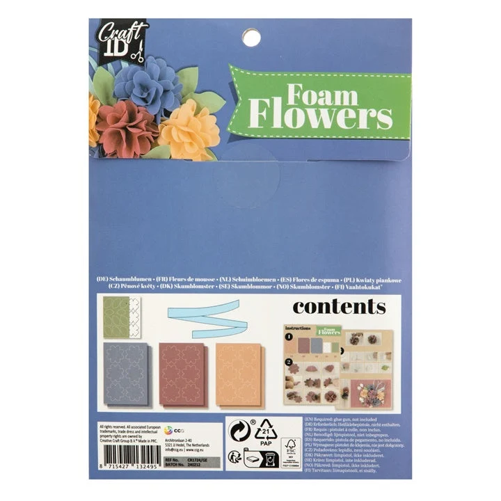 Foam Flowers DIY Set, Blue and Yellow, 3 pcs