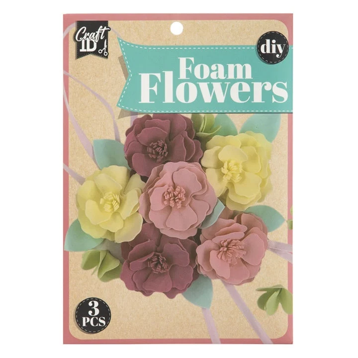 Foam Flowers DIY Set, Brown-Yellow, 3 pcs