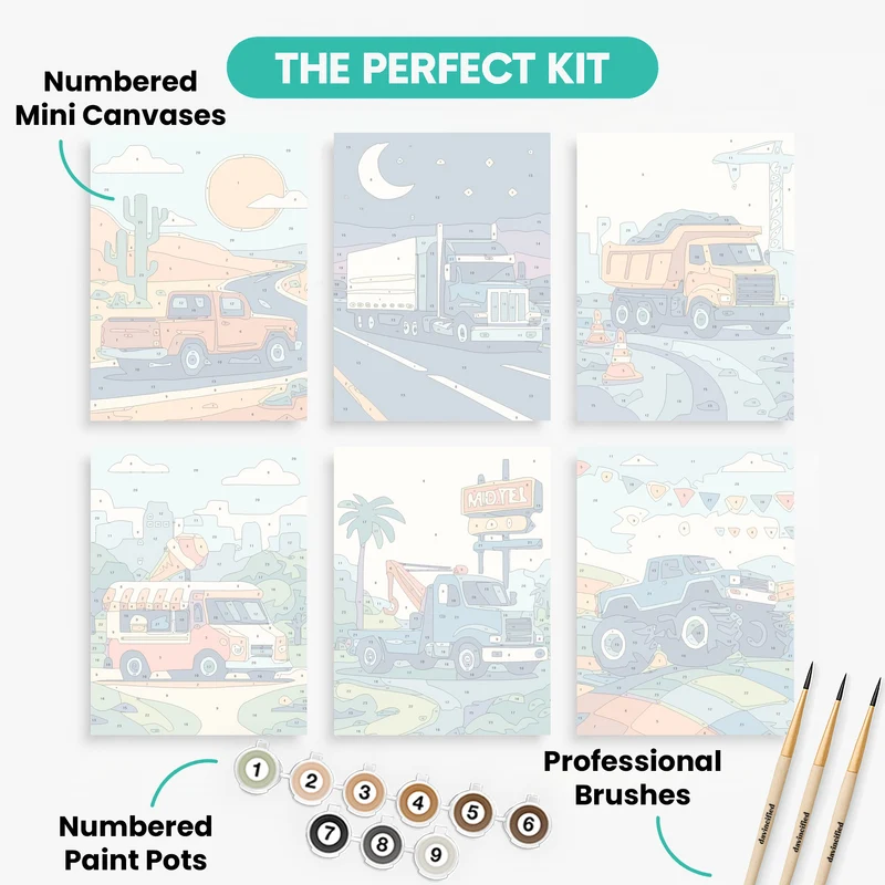 Trucks on the Road - Mini Paint by Numbers Set