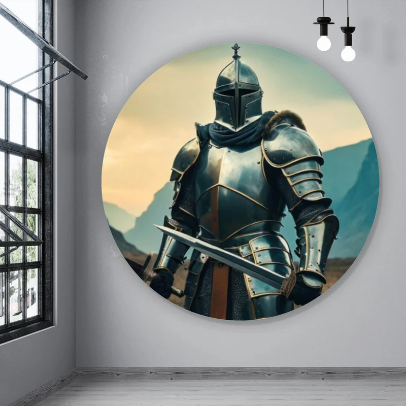 Aluminiumbild Ritter majestätisch mit zwei Schwertern Kreis