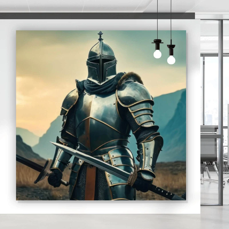 Spannrahmenbild Ritter majestätisch mit zwei Schwertern Quadrat