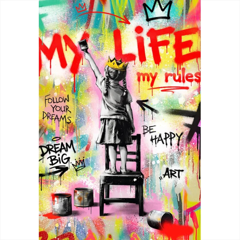 Aluminiumbild My Life my rules Pop Art Hochformat