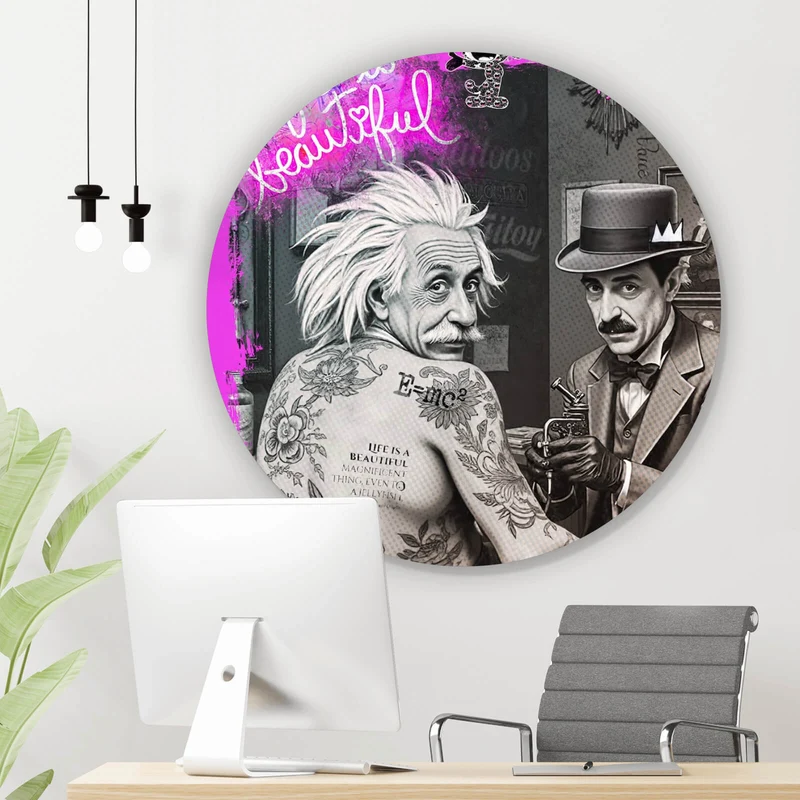 Aluminiumbild gebürstet Life Beautiful Retro Tattoo Kreis