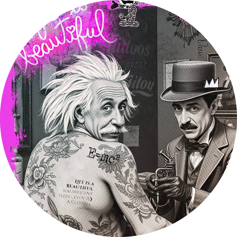 Aluminiumbild gebürstet Life Beautiful Retro Tattoo Kreis