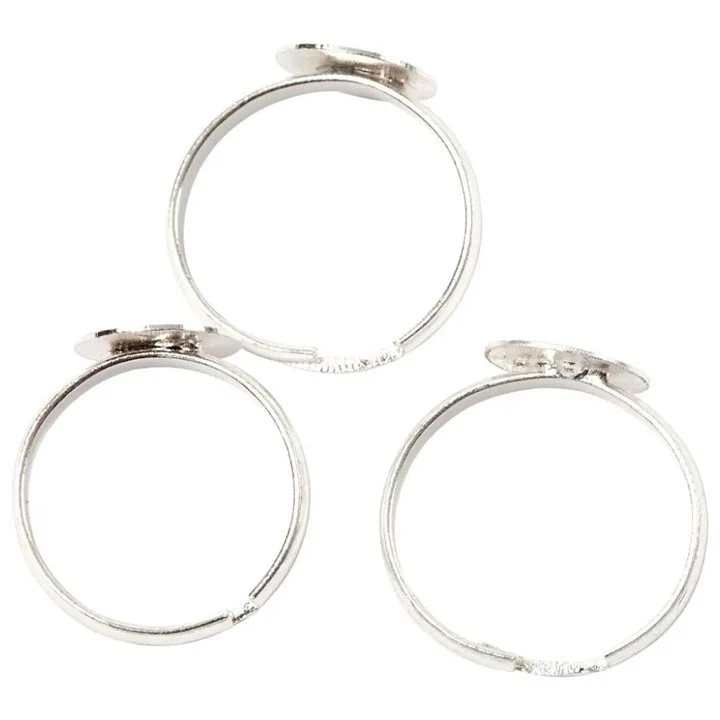 Metal Ring Base, Silver, Set of 15