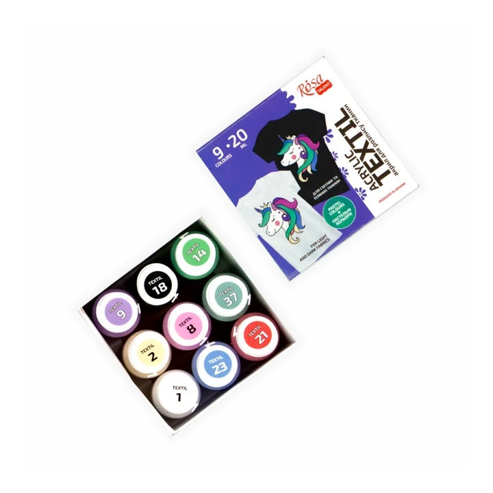 ROSA Pastel Acrylic Fabric Paints, 9 x 20 ml