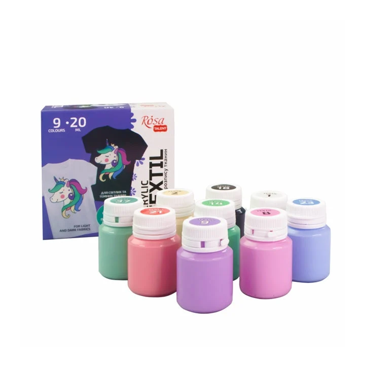 ROSA Pastel Acrylic Fabric Paints, 9 x 20 ml