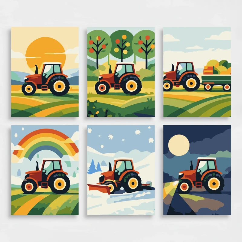 Tractors Through the Seasons - Mini Paint by Numbers Set