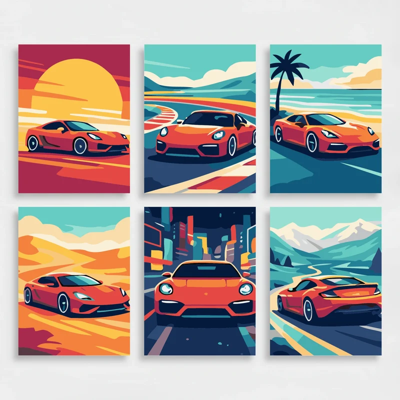 Sports Cars - Mini Paint by Numbers Set