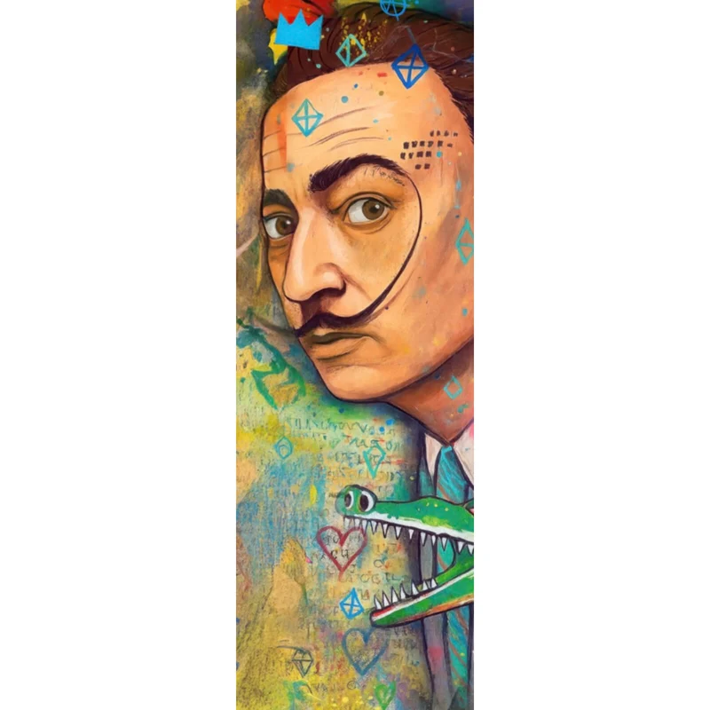 Leinwandbild Dali mit schmelzender Uhr Panorama Hoch