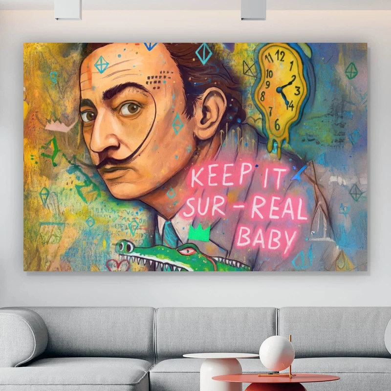 Aluminiumbild Dali mit schmelzender Uhr Querformat