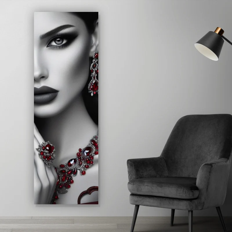 Poster Elegante Frau mit Rosen und Schmuck Panorama Hoch