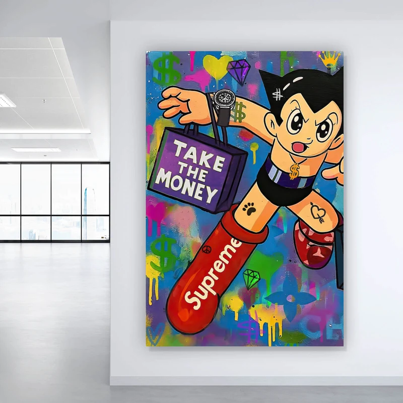 Aluminiumbild Take the Money and Run Hochformat