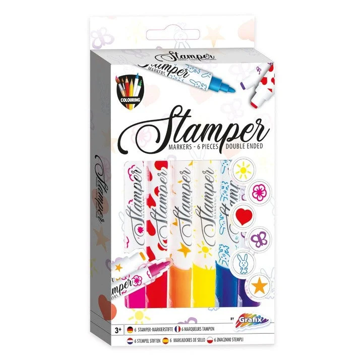 Stamper Markers, Set of 6, Double Set of Colors and Stamps for Kids