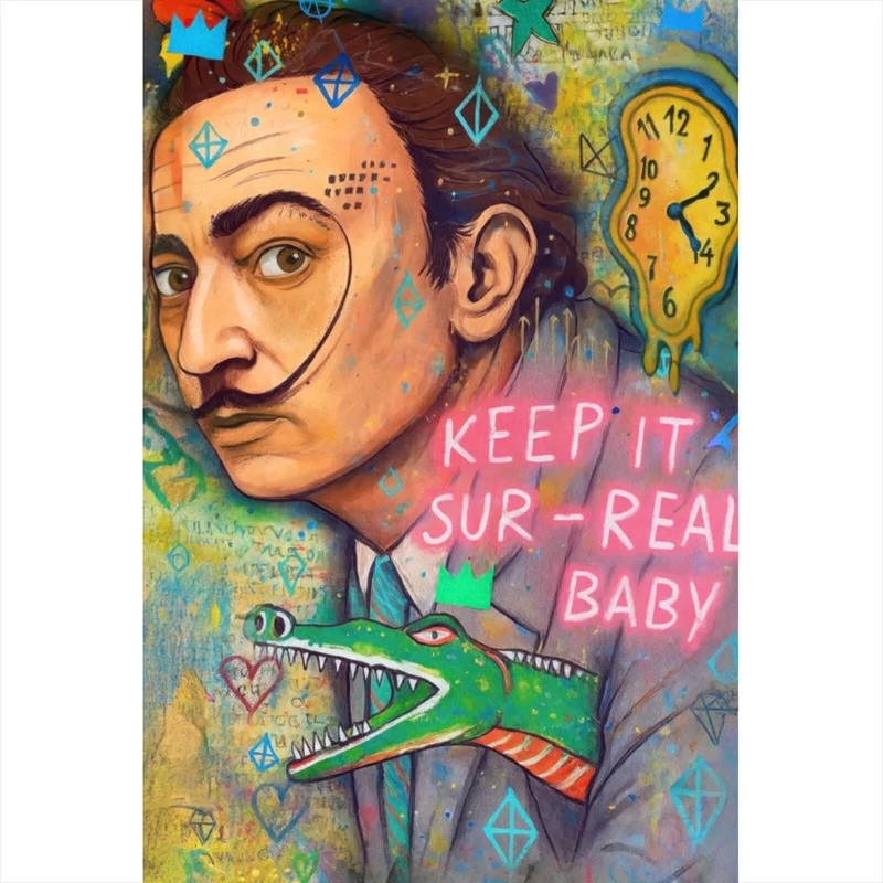 Poster Dali mit schmelzender Uhr Hochformat
