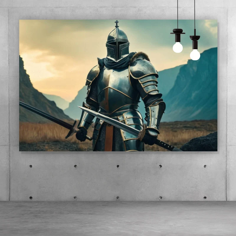 Acrylglasbild Ritter majestätisch mit zwei Schwertern Querformat