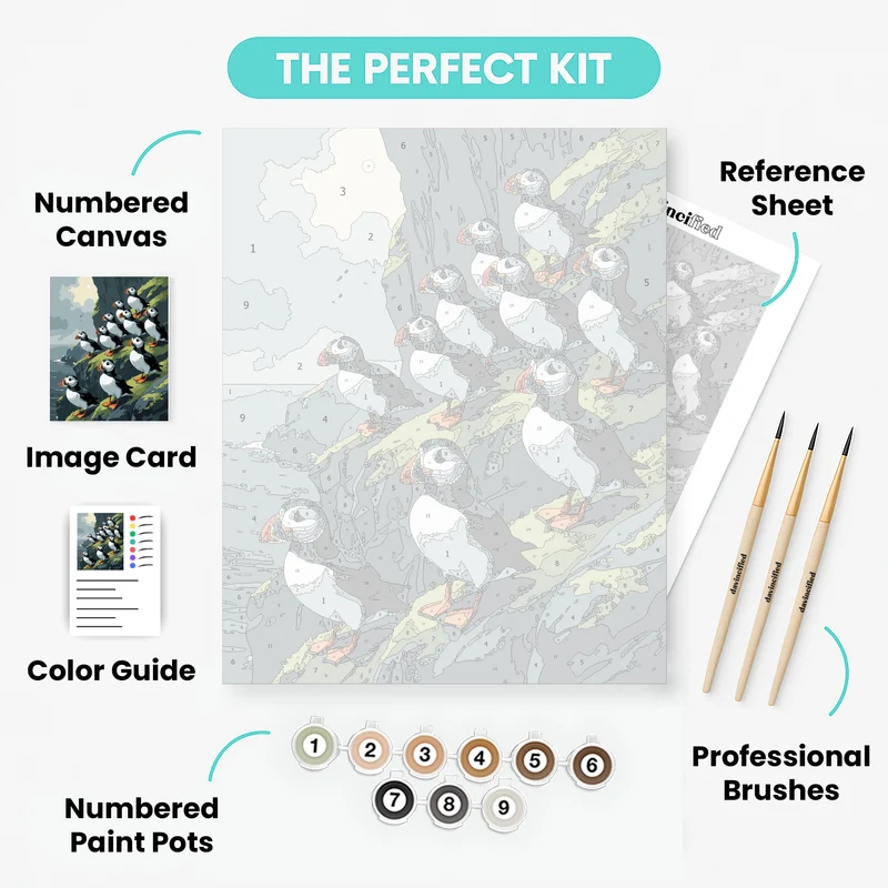 Puffin Colony on Grassy Coastal Cliff - Paint by Numbers Kit