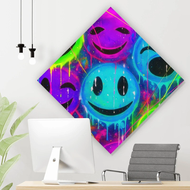 Spannrahmenbild Smileys in Neon Farben Raute
