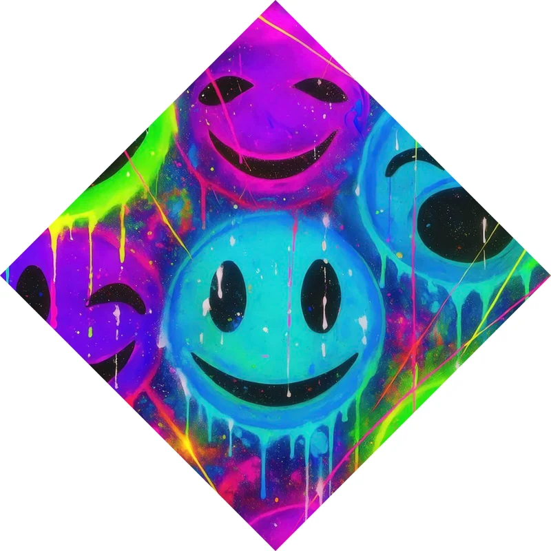 Aluminiumbild gebürstet Smileys in Neon Farben Raute
