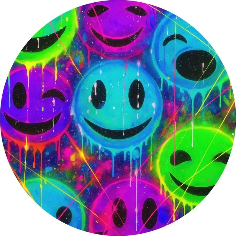 Aluminiumbild Smileys in Neon Farben Kreis