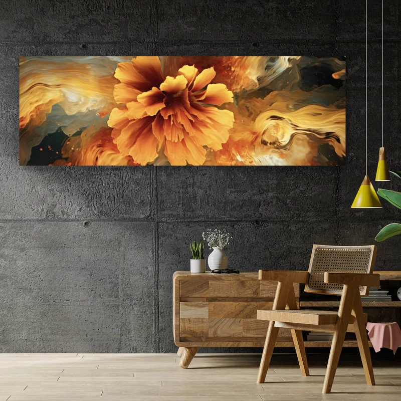 Spannrahmenbild Beeindruckende abstrakte Blume Fluid Art Panorama