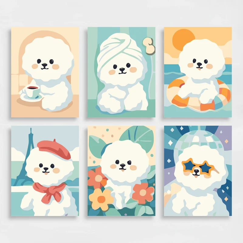 Bichon Frises - Mini Paint by Numbers Set