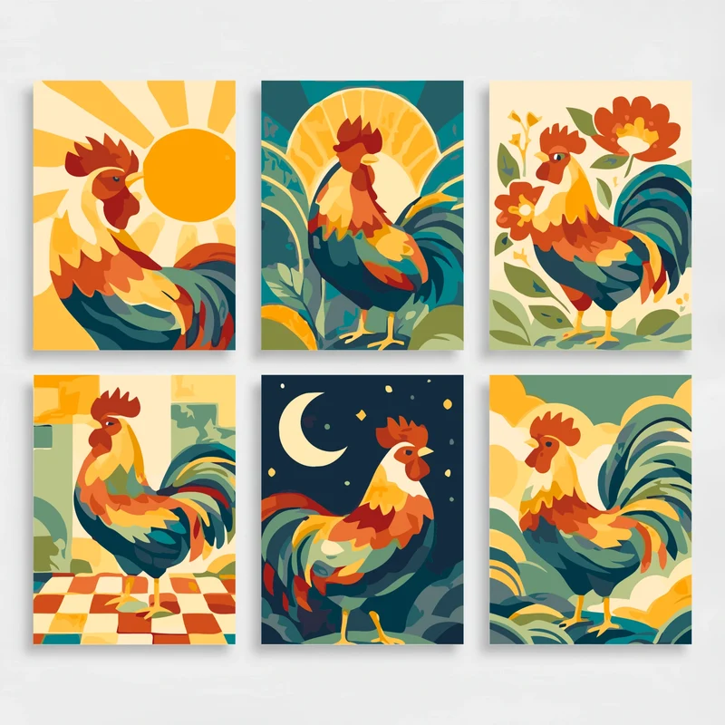 Sunrise Roosters - Mini Paint by Numbers Set