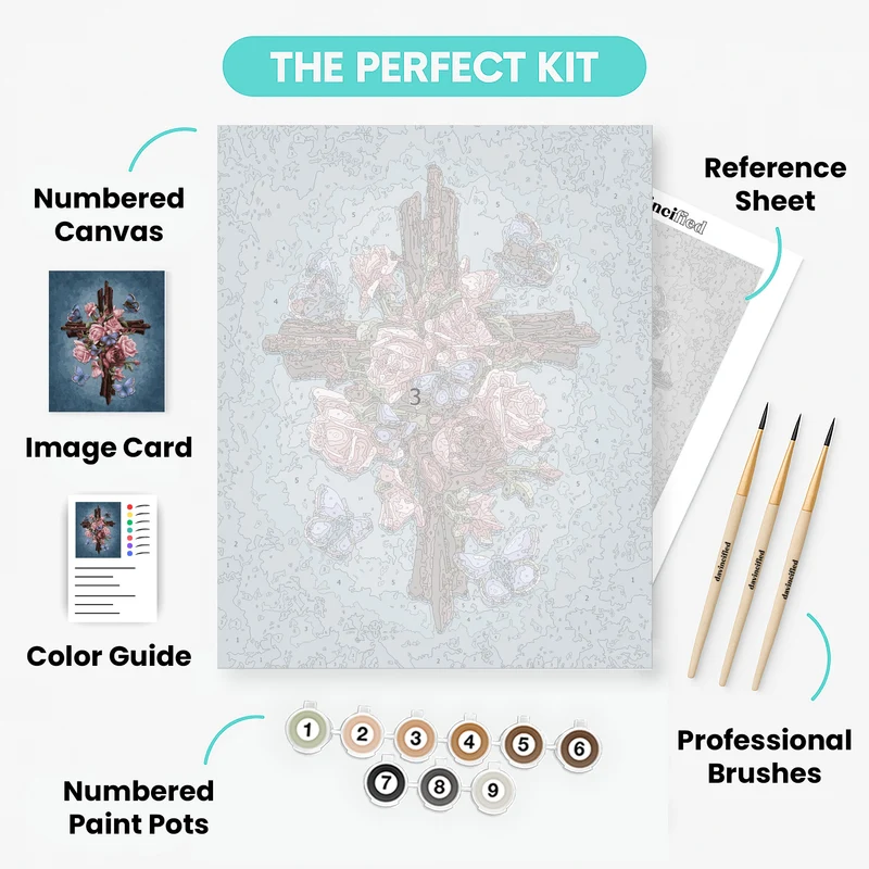 Butterfly Rose Cross with Pattern - Paint by Numbers Kit