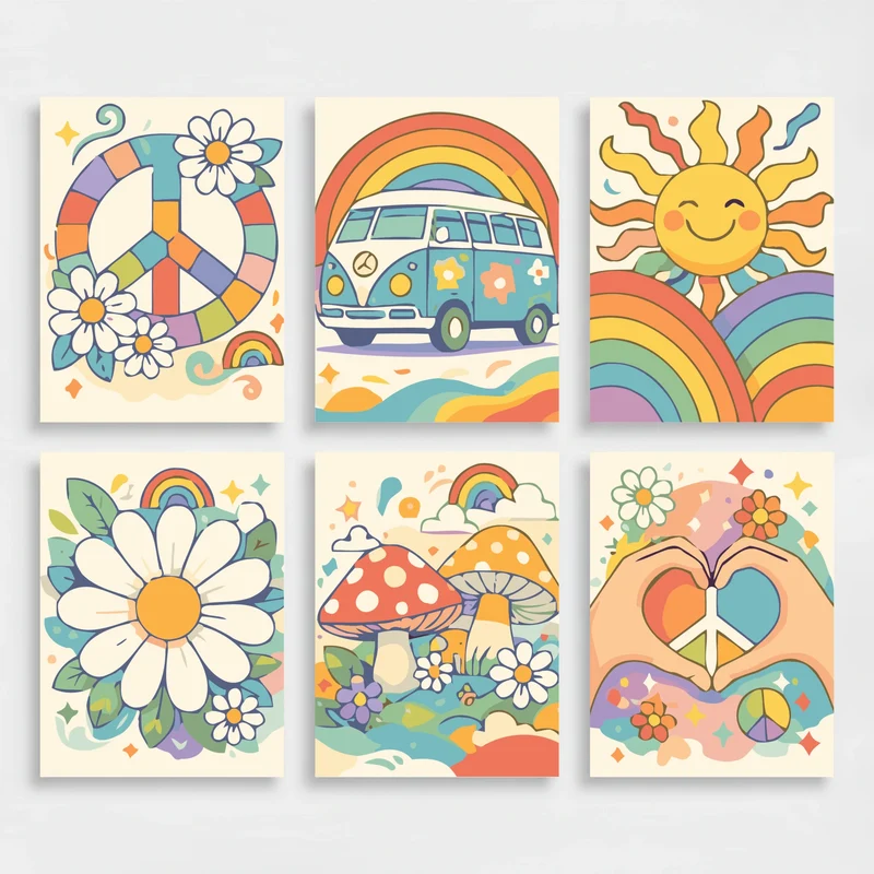 Groovy Peace and Sunshine - Mini Paint by Numbers Set