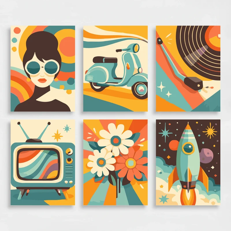 Retro 1960s Vibes - Mini Paint by Numbers Set