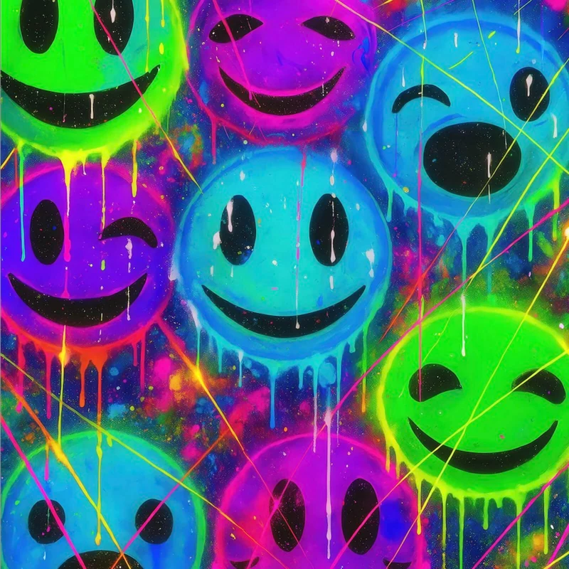 Acrylglasbild Smileys in Neon Farben Quadrat
