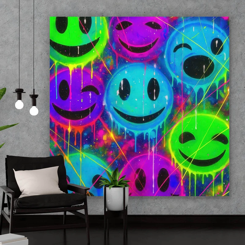 Aluminiumbild Smileys in Neon Farben Quadrat