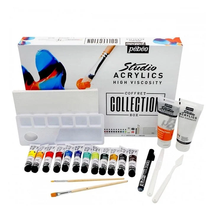 Pebeo Studio Acrylics Box with Accessories, Set of 23