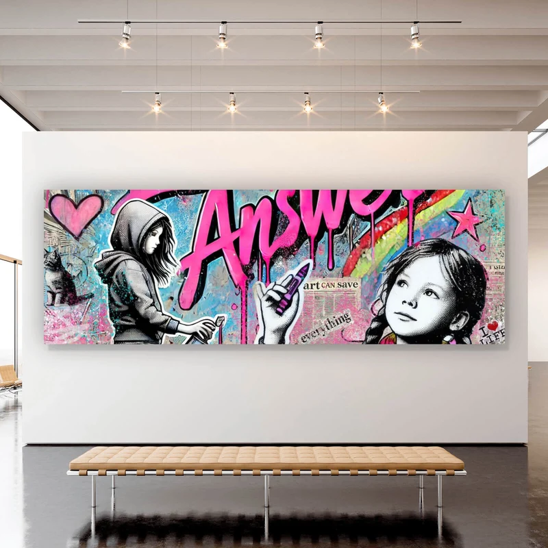 Acrylglasbild Love is the Answer Kindergraffiti Panorama