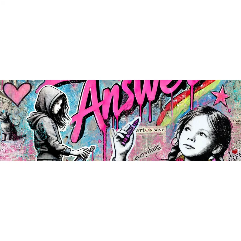 Aluminiumbild gebürstet Love is the Answer Kindergraffiti Panorama