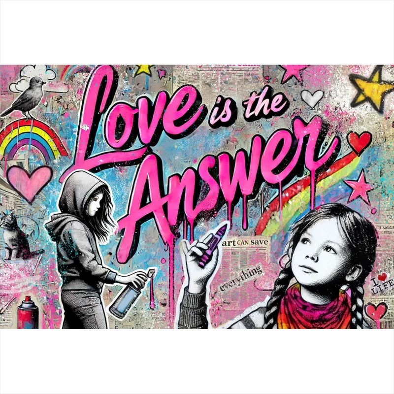 Leinwandbild Love is the Answer Kindergraffiti Querformat
