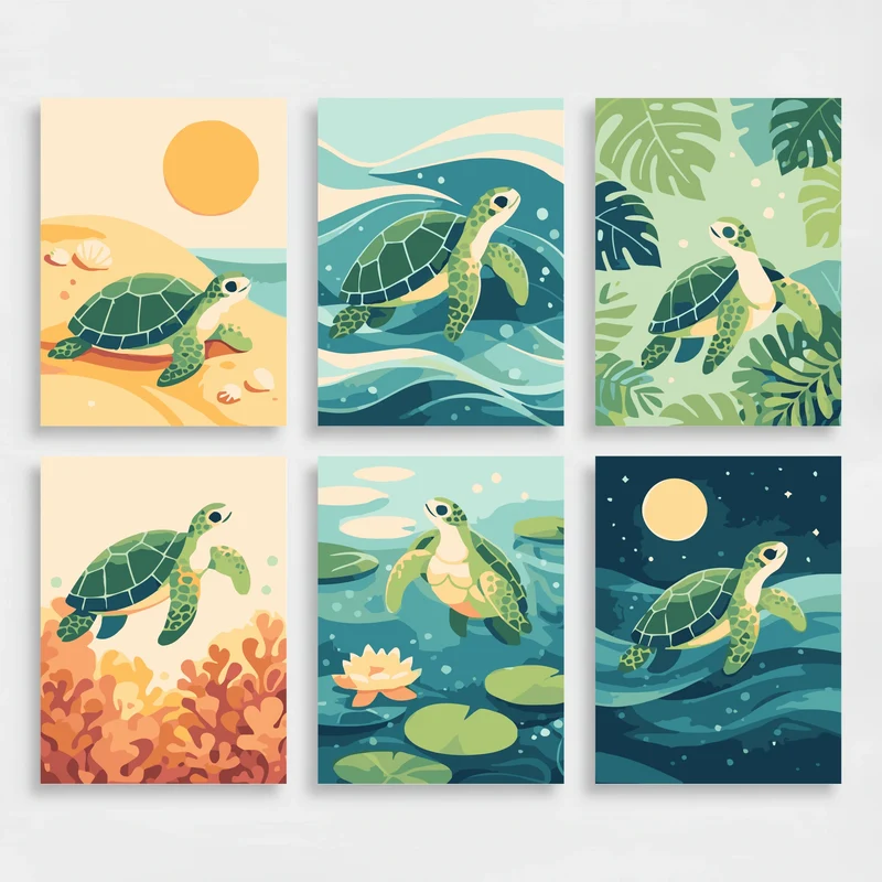Cute Sea Turtles - Mini Paint by Numbers Set