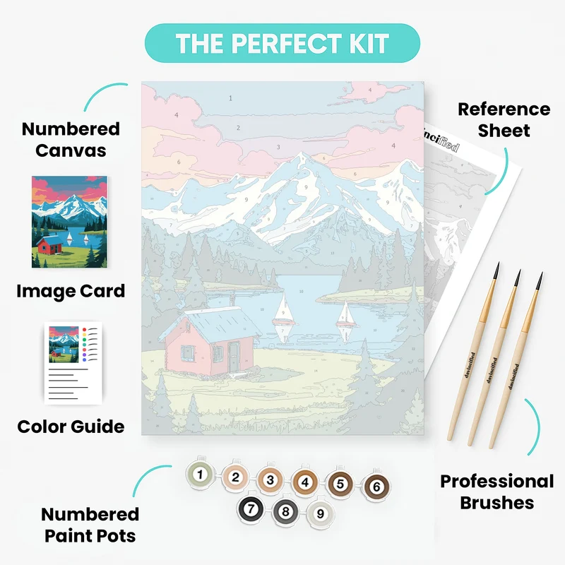 Alpine Lake Cabin with Sailboats - Paint by Numbers Kit