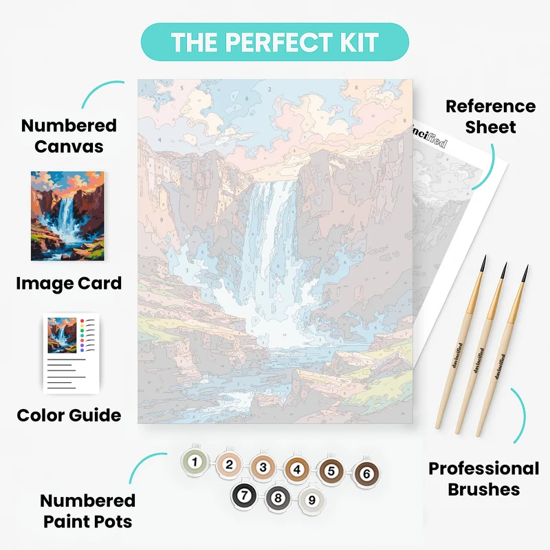 Dramatic Waterfall Canyon with Vibrant Skies - Paint by Numbers Kit