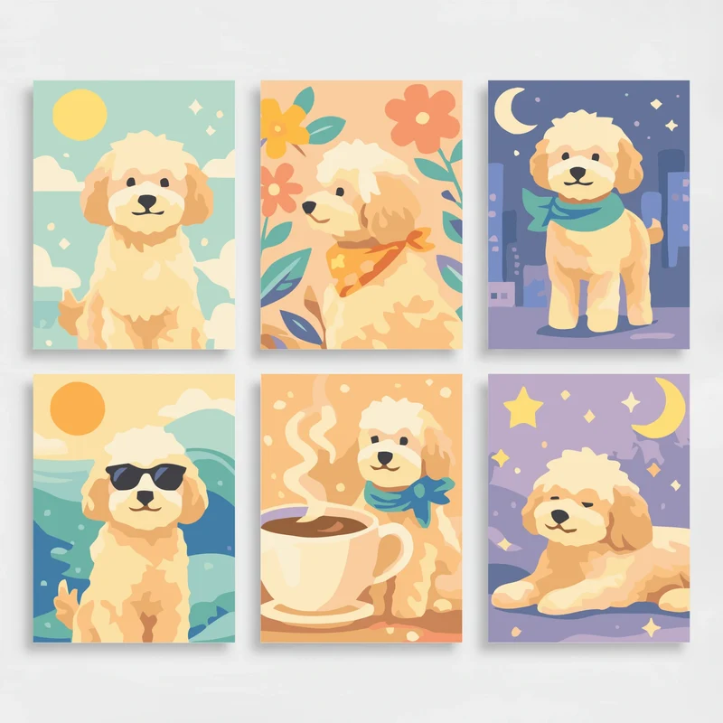 Adorable Labradoodles - Mini Paint by Numbers Set