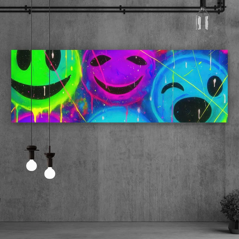 Poster Smileys in Neon Farben Panorama
