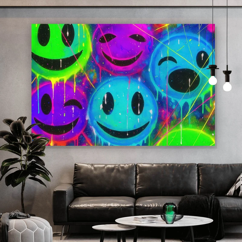 Aluminiumbild Smileys in Neon Farben Querformat