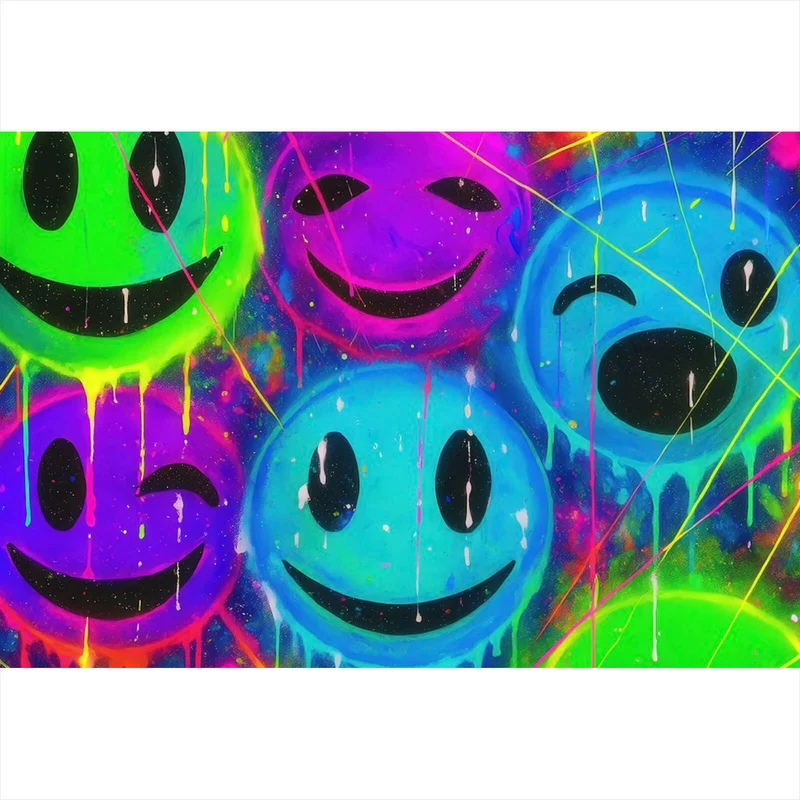 Aluminiumbild Smileys in Neon Farben Querformat