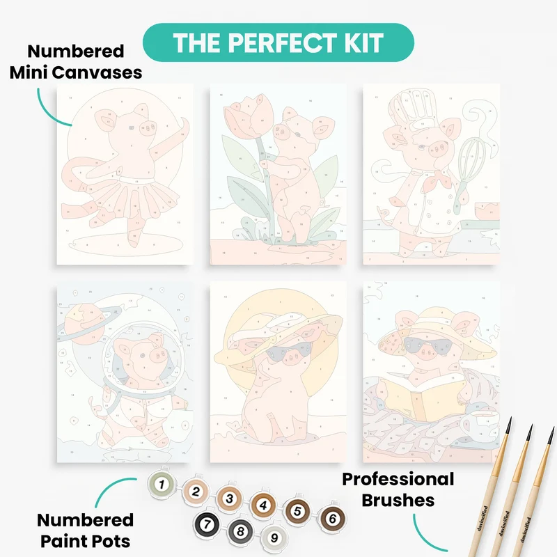 Charming Piglet Adventures - Mini Paint by Numbers Set