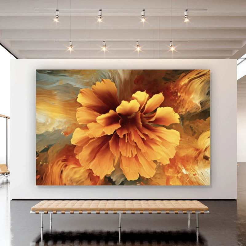 Poster Beeindruckende abstrakte Blume Fluid Art Querformat